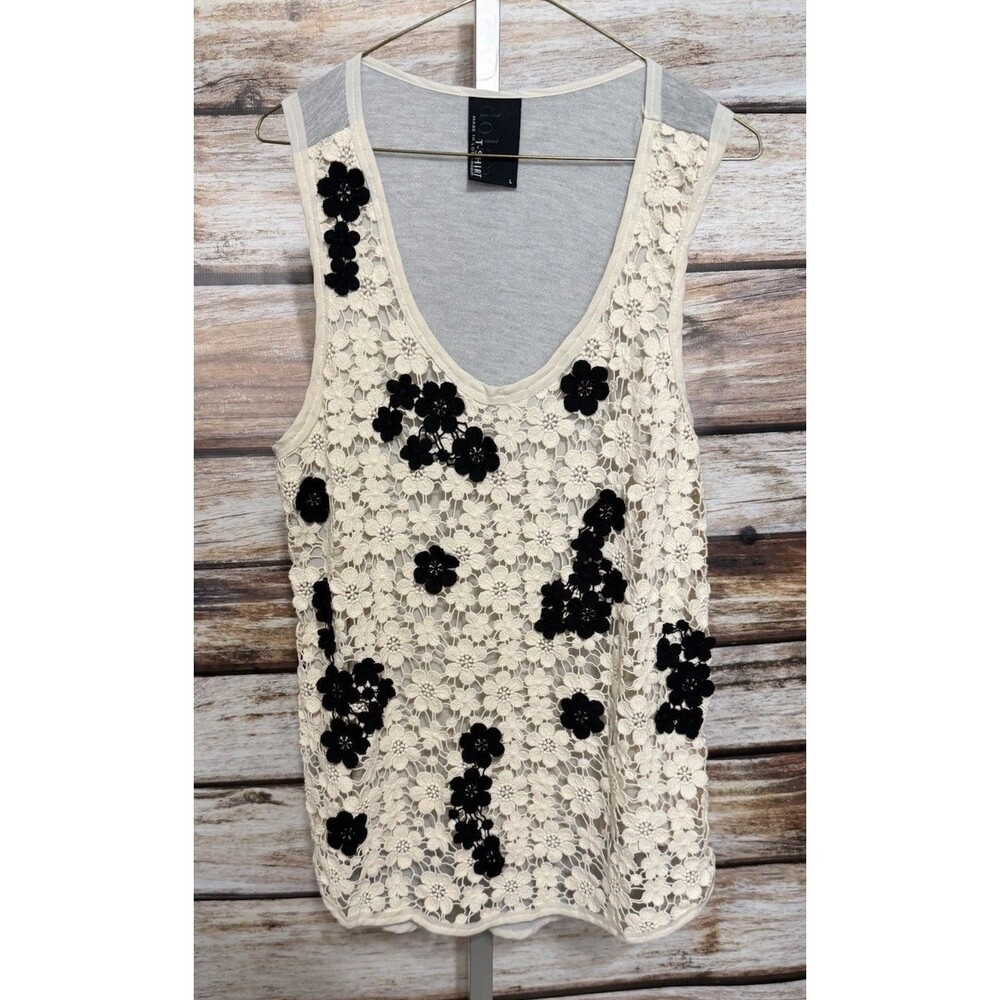 Dolan By Anthropologie Sleeveless Tank Top Size Large Crochet Cream Black